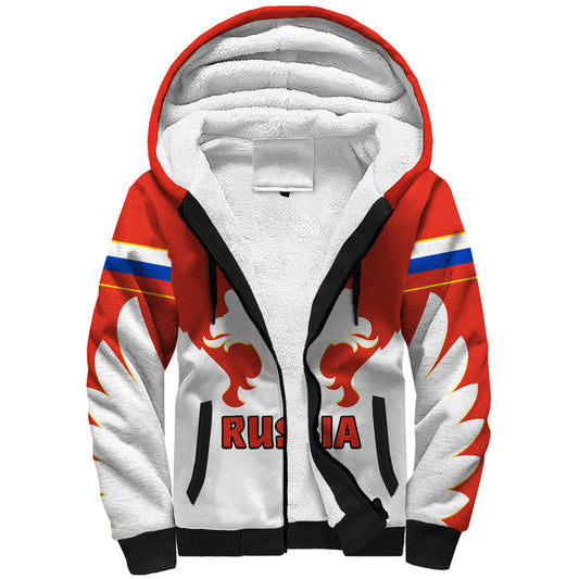 (Custom Text And Number) Russia Hockey 2023 White Sporty Style Sherpa Hoodie