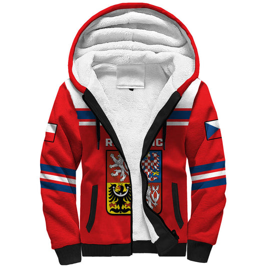 (Custom Text And Number) Czech Republic Hockey 2023 Sporty Style Sherpa Hoodie
