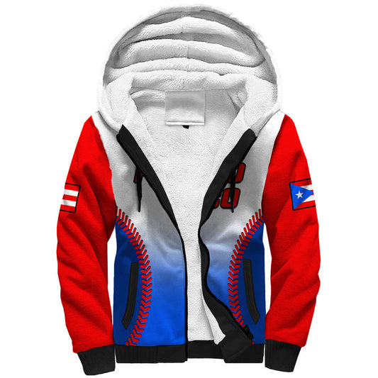 (Custom Text And Number) Puerto Rico 2023 Baseball Sporty Version Sherpa Hoodie
