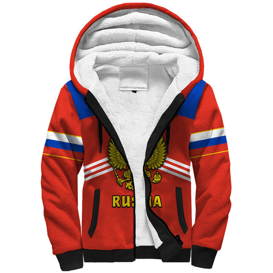 (Custom Text And Number) Russia Hockey 2023 Red Sporty Style Sherpa Hoodie