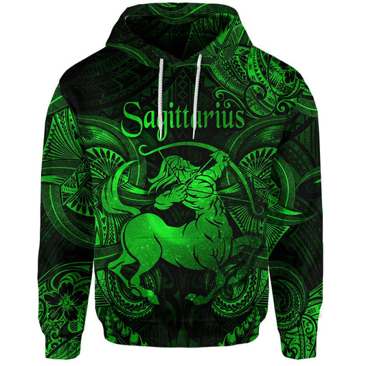 Custom Sagittarius Zodiac Polynesian Unique Style Green Hoodie