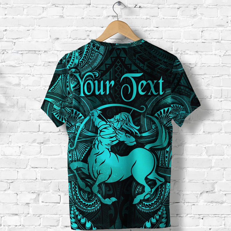 Custom Sagittarius Zodiac Polynesian Unique Style Turquoise T Shirt