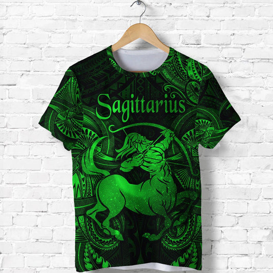 Custom Sagittarius Zodiac Polynesian Unique Style Green T Shirt