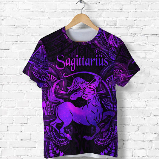 Custom Sagittarius Zodiac Polynesian Unique Style Purple T Shirt