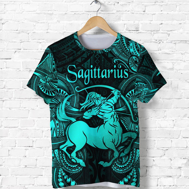 Custom Sagittarius Zodiac Polynesian Unique Style Turquoise T Shirt