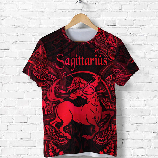 Custom Sagittarius Zodiac Polynesian Unique Style Red T Shirt