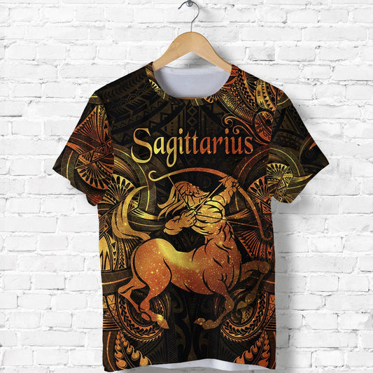 Custom Sagittarius Zodiac Polynesian Unique Style Gold T Shirt