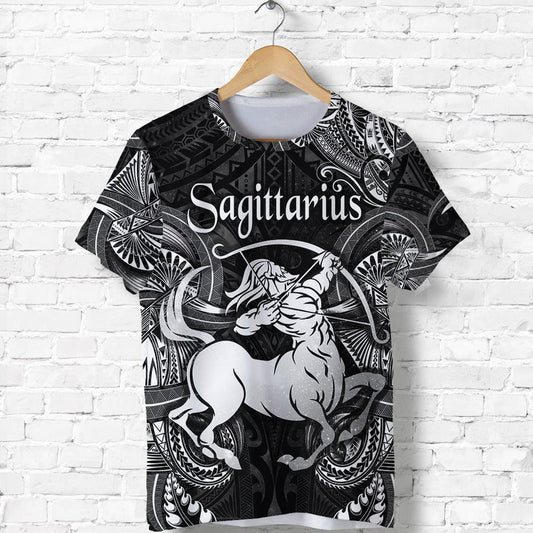 Custom Sagittarius Zodiac Polynesian Unique Style Black T Shirt