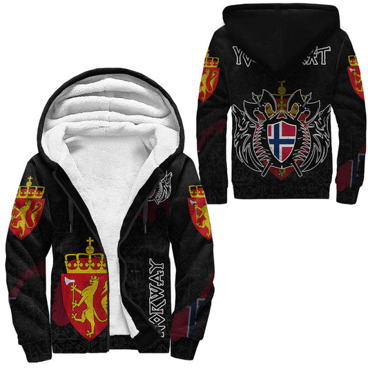 (Custom) Viking - Norway Flag and Map style Viking Geri and Freki Sherpa Hoodie