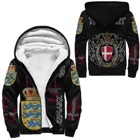 (Custom) Viking - Denmark Flag and Map style Viking Geri and Freki Sherpa Hoodie