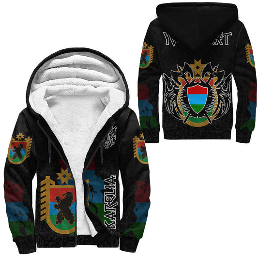 (Custom) Viking - Karelia Flag and Map style Viking Geri and Freki Sherpa Hoodie