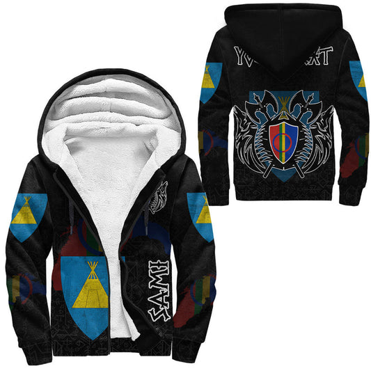 (Custom) Viking - Sami Flag and Map style Viking Geri and Freki Sherpa Hoodie
