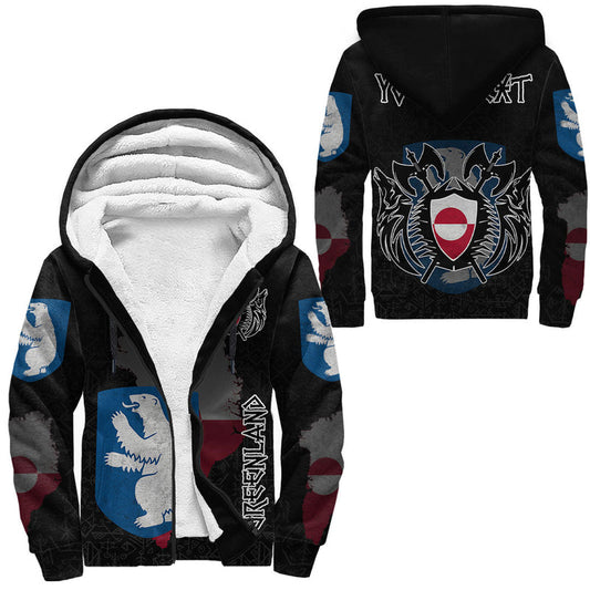 (Custom) Viking - Greenland Flag and Map style Viking Geri and Freki Sherpa Hoodie