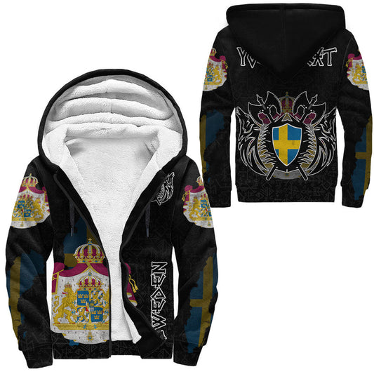 (Custom) Viking - Sweden Flag and Map Sherpa Hoodies style Viking Geri and Freki