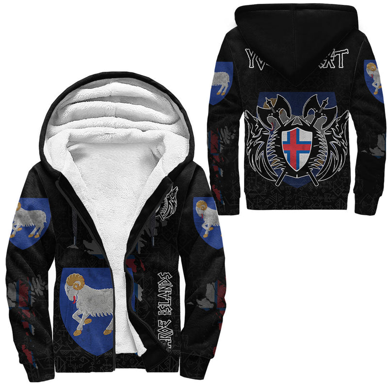 (Custom) Viking - Faroe Islands Flag and Map style Viking Geri and Freki Sherpa Hoodie