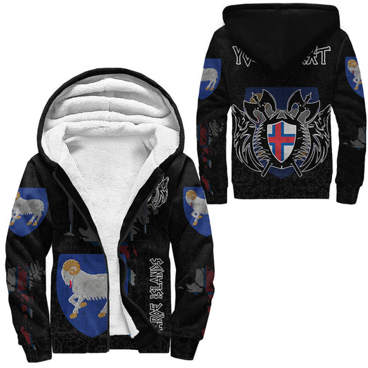 (Custom) Viking - Faroe Islands Flag and Map style Viking Geri and Freki Sherpa Hoodie
