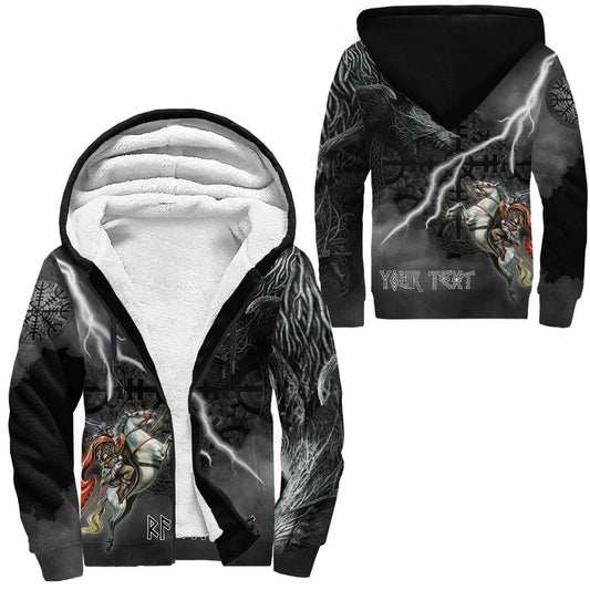 (Custom) Viking - Ragnarok Odin fight Fenrir on thunder background Sherpa Hoodie