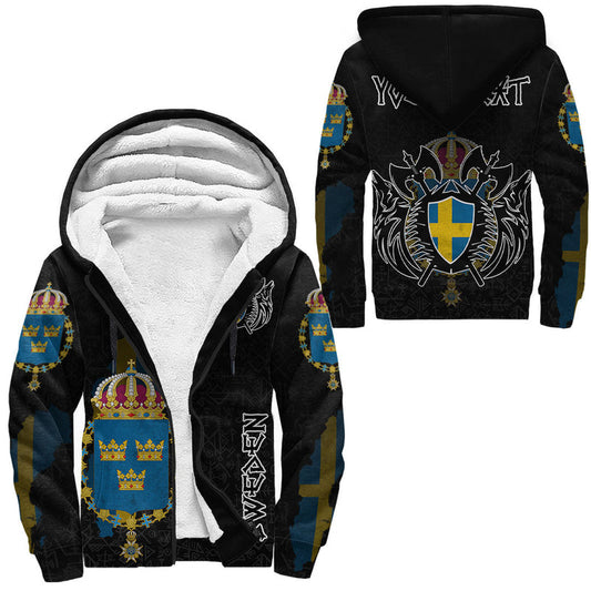 (Custom) Viking - Sweden Flag and Map (1) style Viking Geri and Freki Sherpa Hoodie