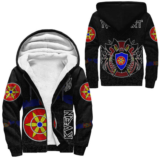 (Custom) Viking - Kven Flag and Map style Viking Geri and Freki Sherpa Hoodie