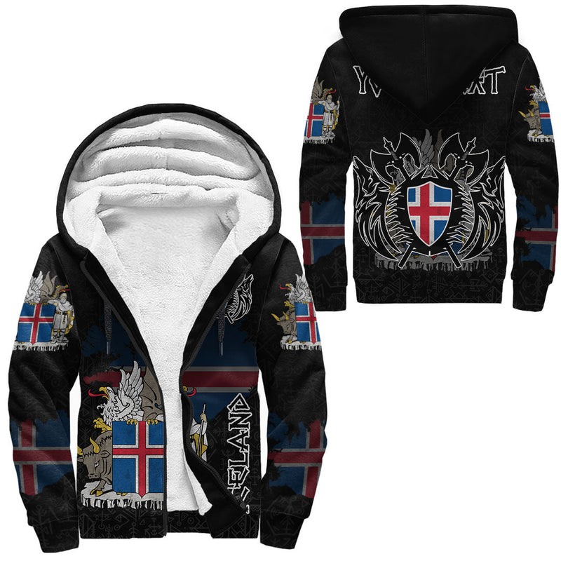 (Custom) Viking - Iceland Flag and Map style Viking Geri and Freki Sherpa Hoodie