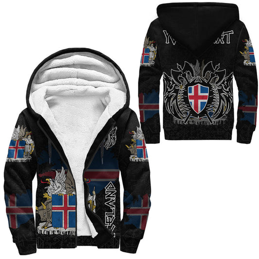 (Custom) Viking - Iceland Flag and Map style Viking Geri and Freki Sherpa Hoodie
