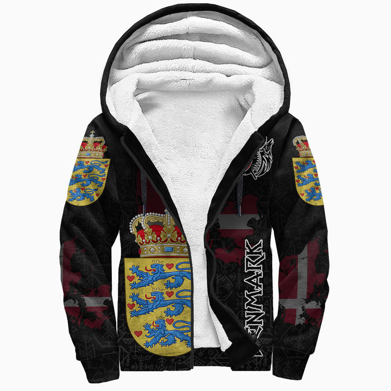(Custom) Viking - Denmark Flag and Map style Viking Geri and Freki Sherpa Hoodie