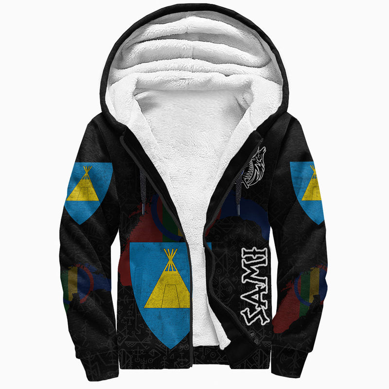 (Custom) Viking - Sami Flag and Map style Viking Geri and Freki Sherpa Hoodie