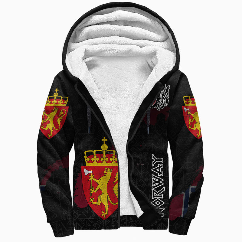 (Custom) Viking - Norway Flag and Map style Viking Geri and Freki Sherpa Hoodie