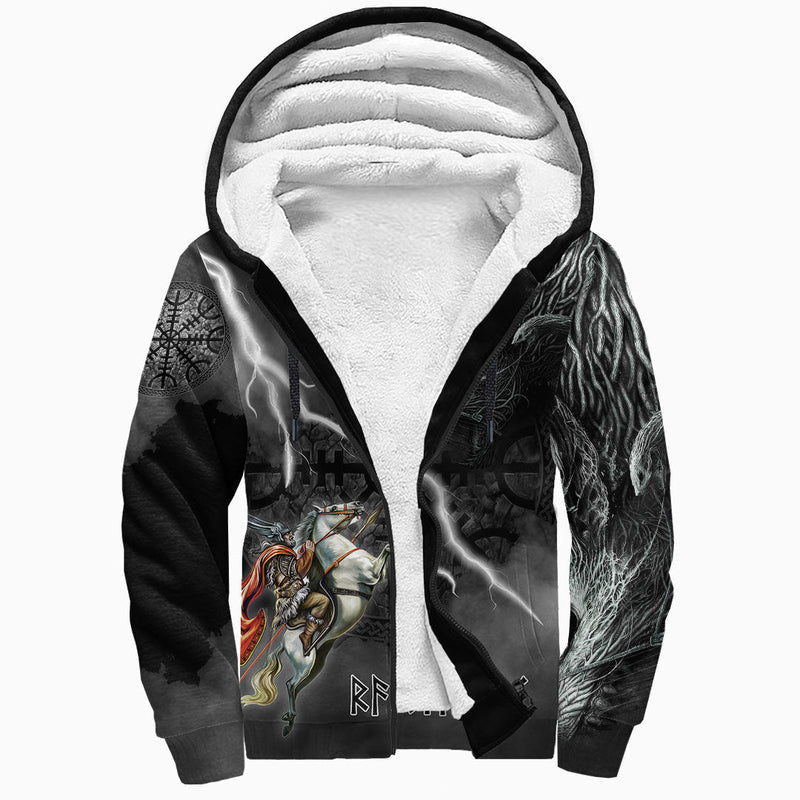 (Custom) Viking - Ragnarok Odin fight Fenrir on thunder background Sherpa Hoodie