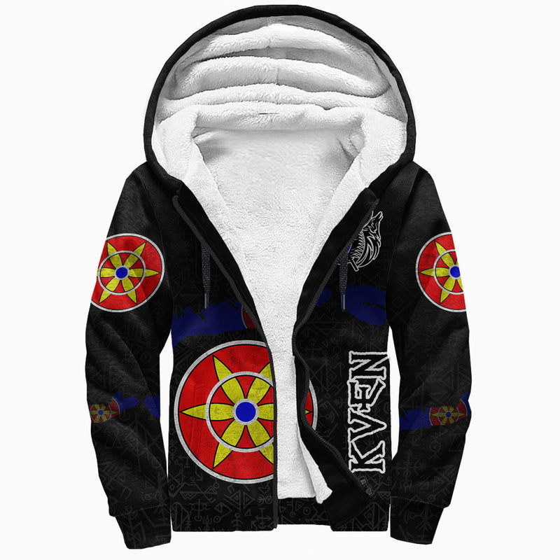 (Custom) Viking - Kven Flag and Map style Viking Geri and Freki Sherpa Hoodie