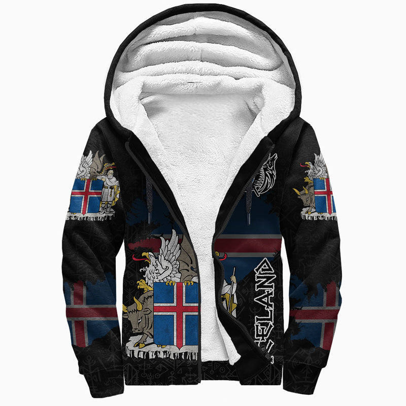 (Custom) Viking - Iceland Flag and Map style Viking Geri and Freki Sherpa Hoodie