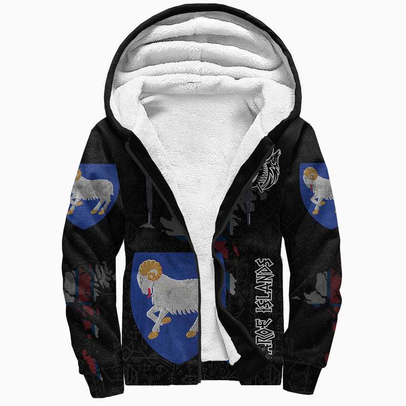 (Custom) Viking - Faroe Islands Flag and Map style Viking Geri and Freki Sherpa Hoodie