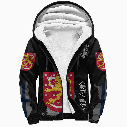 (Custom) Viking - Finland Flag and Map style Viking Geri and Freki Sherpa Hoodie