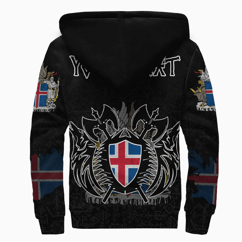 (Custom) Viking - Iceland Flag and Map style Viking Geri and Freki Sherpa Hoodie