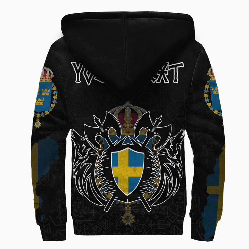 (Custom) Viking - Sweden Flag and Map (1) style Viking Geri and Freki Sherpa Hoodie
