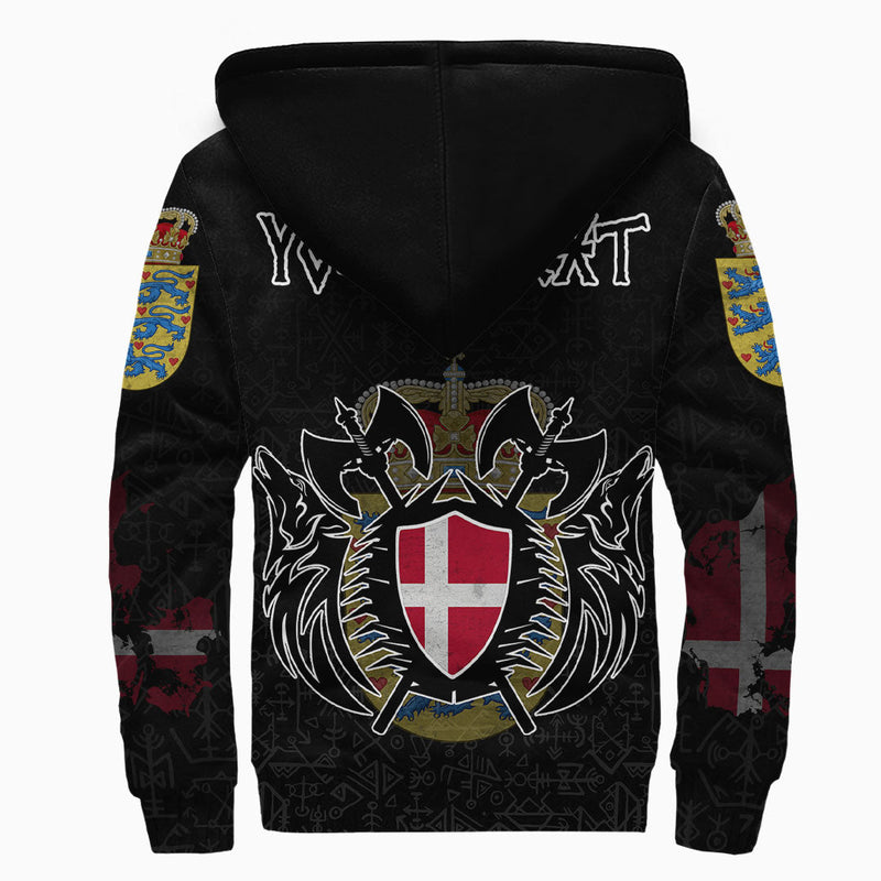 (Custom) Viking - Denmark Flag and Map style Viking Geri and Freki Sherpa Hoodie
