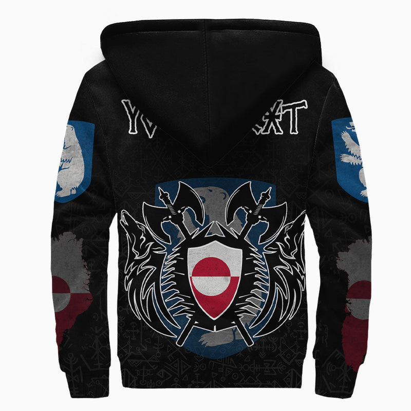 (Custom) Viking - Greenland Flag and Map style Viking Geri and Freki Sherpa Hoodie