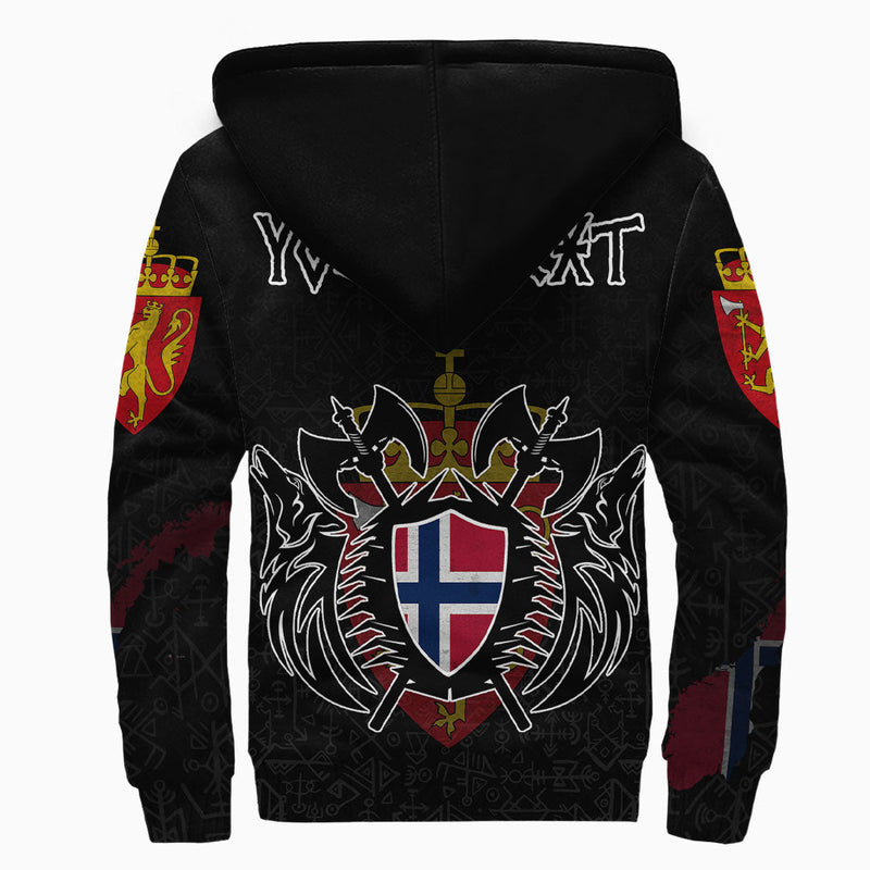 (Custom) Viking - Norway Flag and Map style Viking Geri and Freki Sherpa Hoodie