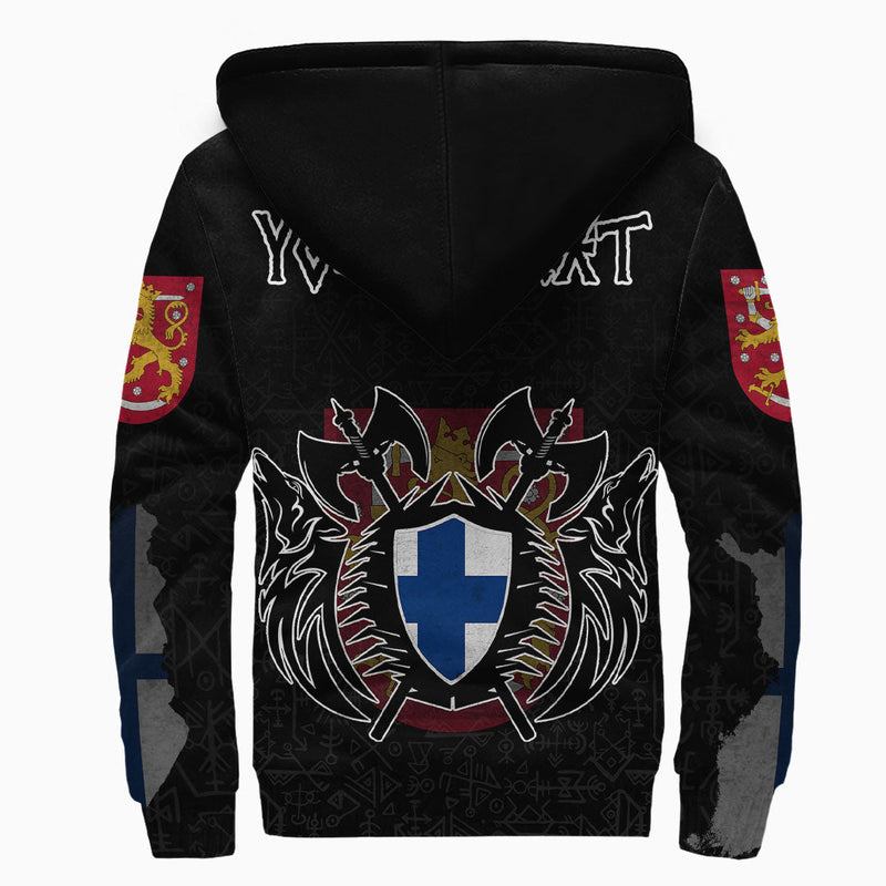 (Custom) Viking - Finland Flag and Map style Viking Geri and Freki Sherpa Hoodie