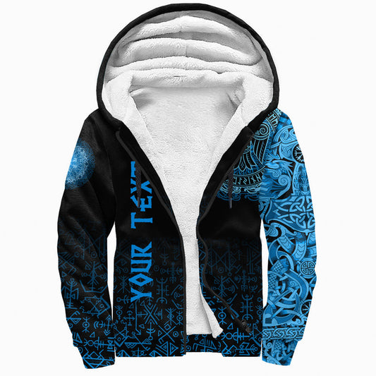 (Custom) Viking - Raven Celtic Cyan Sherpa Hoodie