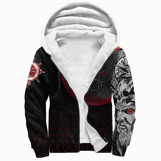 (Custom) Viking - Viking Raven Blood Moon Sherpa Hoodie