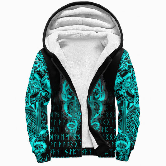 (Custom ) Viking Tyr Tattoo Cyan Sherpa Hoodie