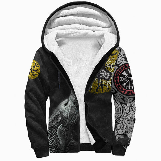 (Custom) Viking - Fenrir Fight Mjolnir Of Thor On Helm Of Awe Sherpa Hoodie