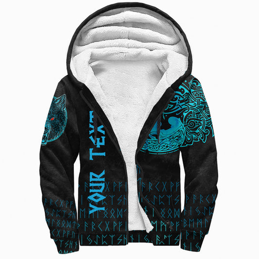 (Custom) Viking - Fenrir Wolf Cyan Sherpa Hoodie