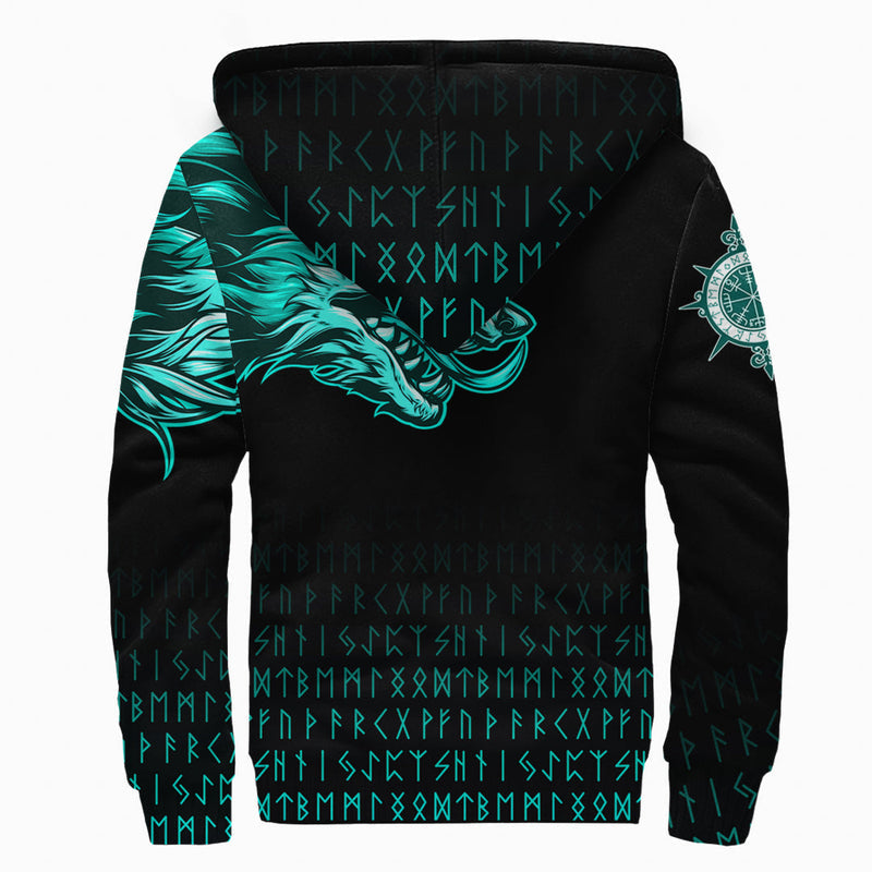 (Custom) Viking Fenrir Wolf Cyan Near Shoulder Sherpa Hoodie