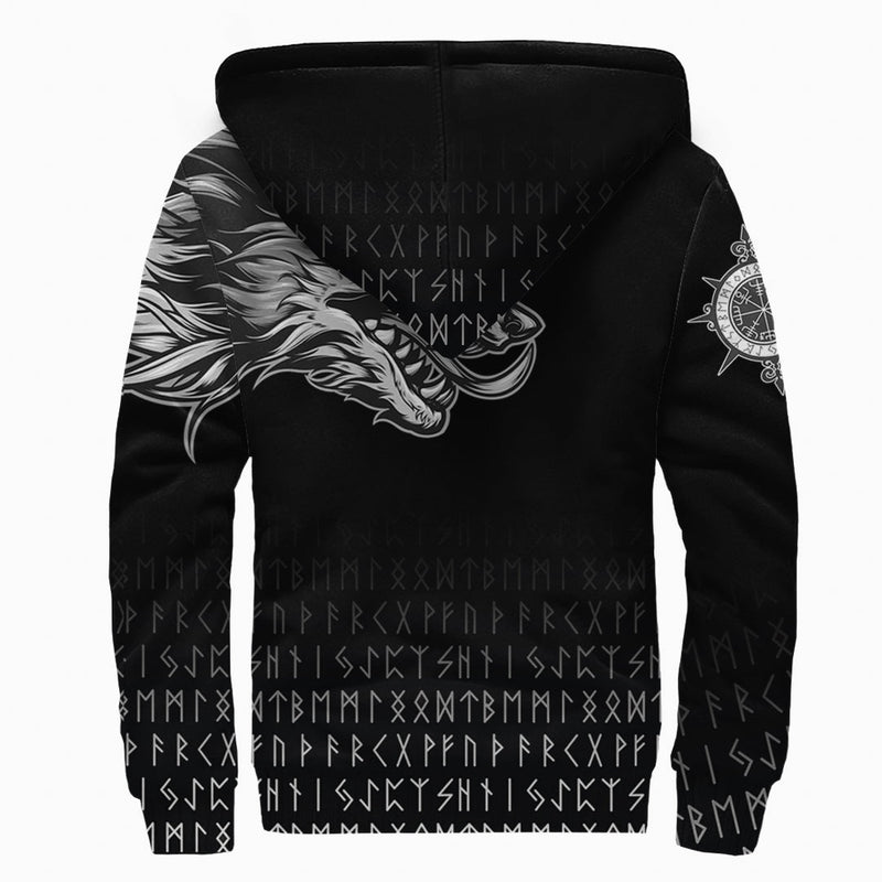 (Custom) Viking Fenrir Wolf Near Shoulder Sherpa Hoodie