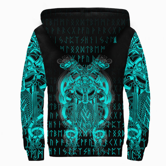 (Custom ) Viking Tyr Tattoo Cyan Sherpa Hoodie