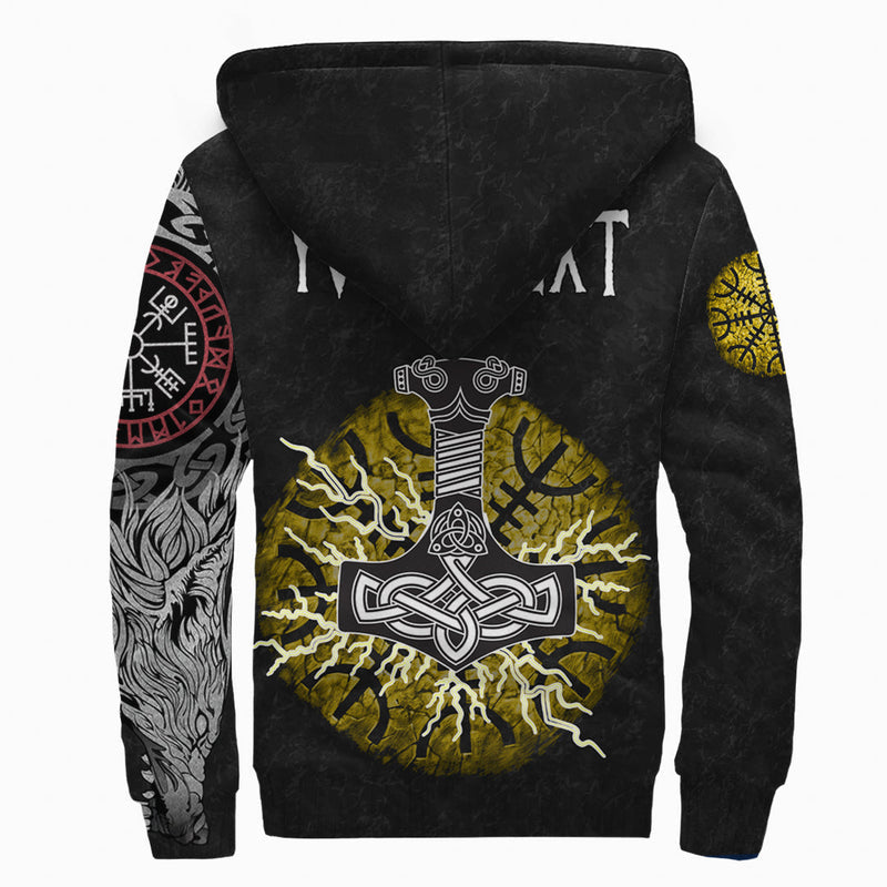 (Custom) Viking - Fenrir Fight Mjolnir Of Thor On Helm Of Awe Sherpa Hoodie