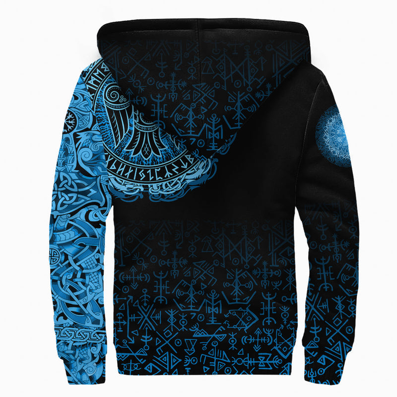 (Custom) Viking - Raven Celtic Cyan Sherpa Hoodie