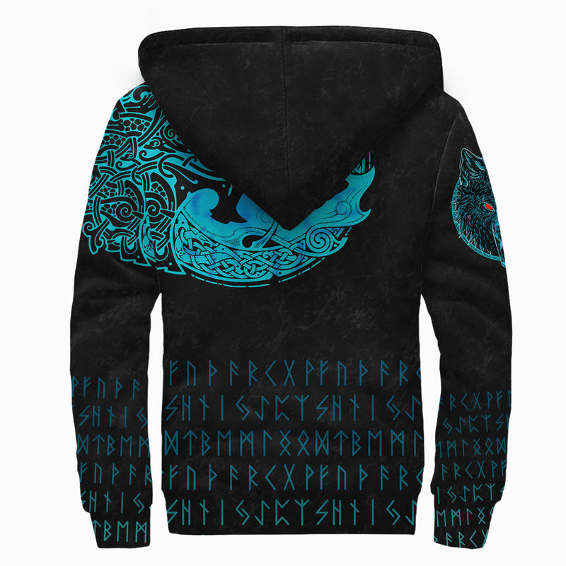 (Custom) Viking - Fenrir Wolf Cyan Sherpa Hoodie